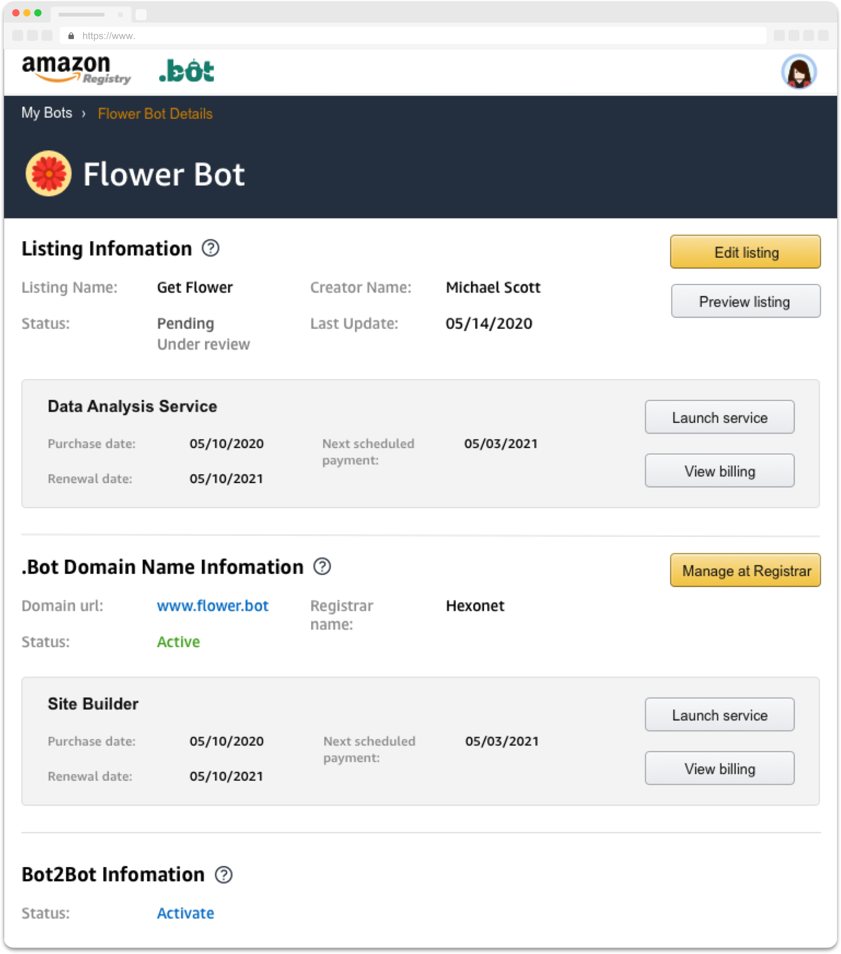Bot Detail Page