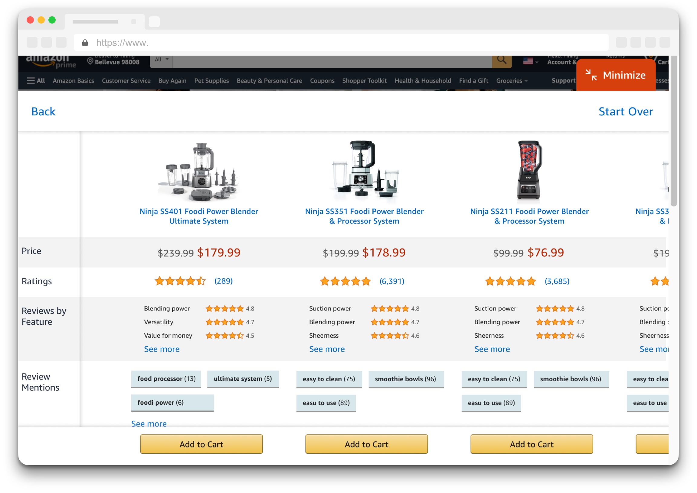 Product Comparison: side-by-side feature table