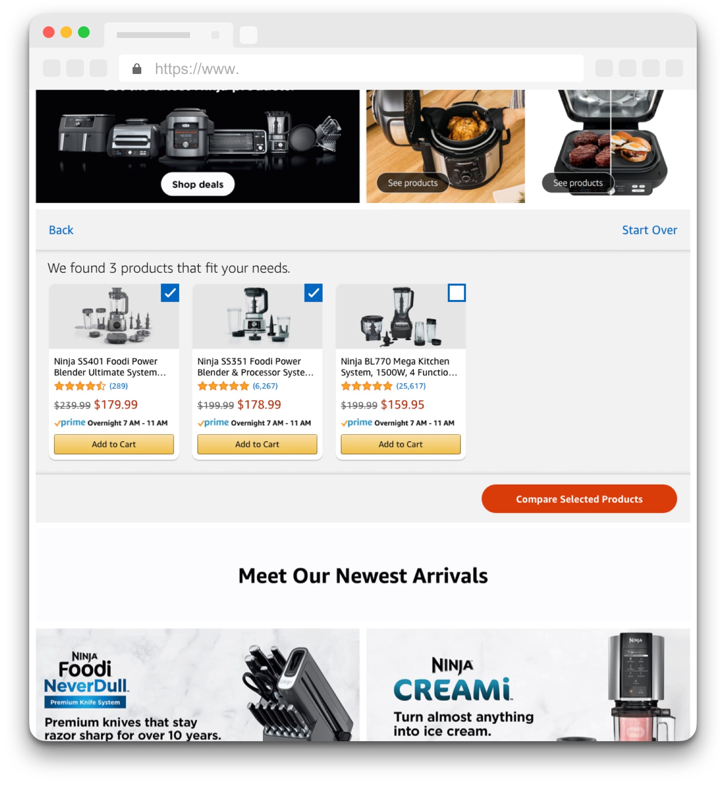 Compact Banner: compare selected products