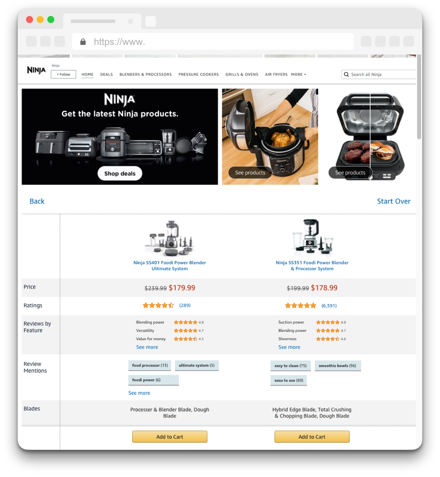Compact Banner: product comparison table