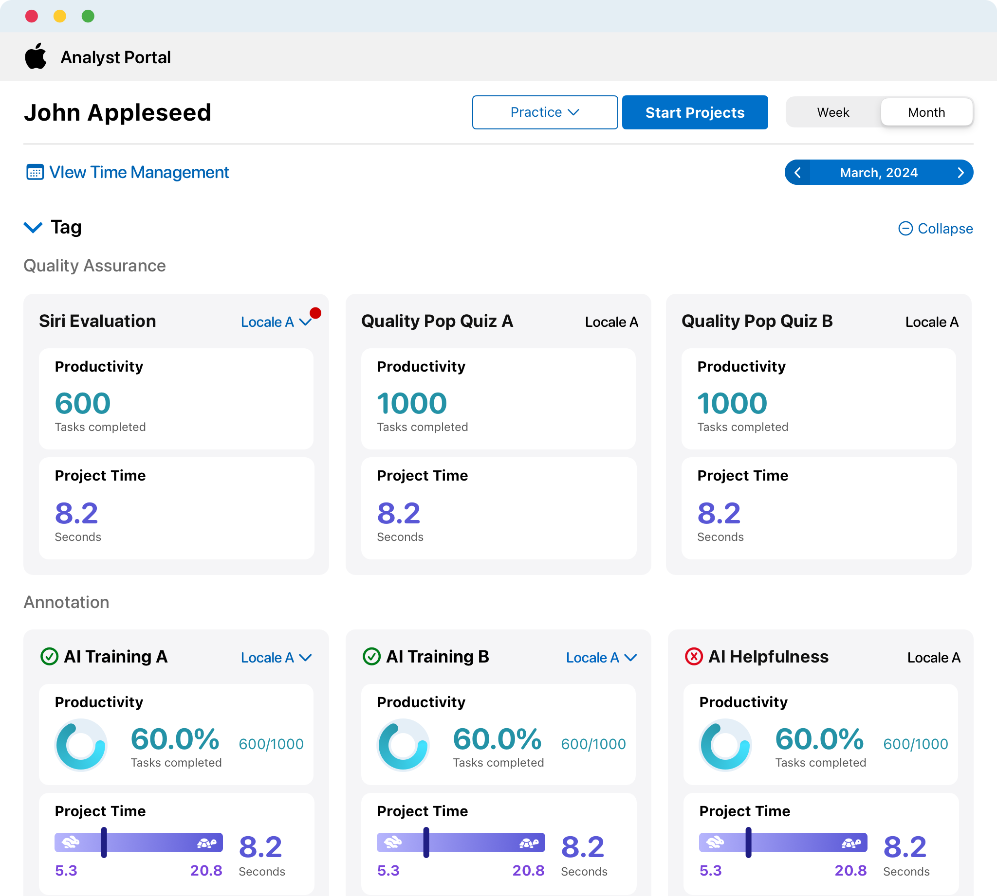 Analyst Portal dashboard, monthly view, light mode