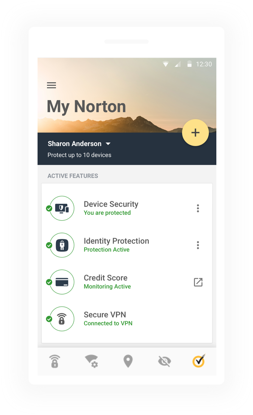 Android: My Norton dashboard, VPN connected