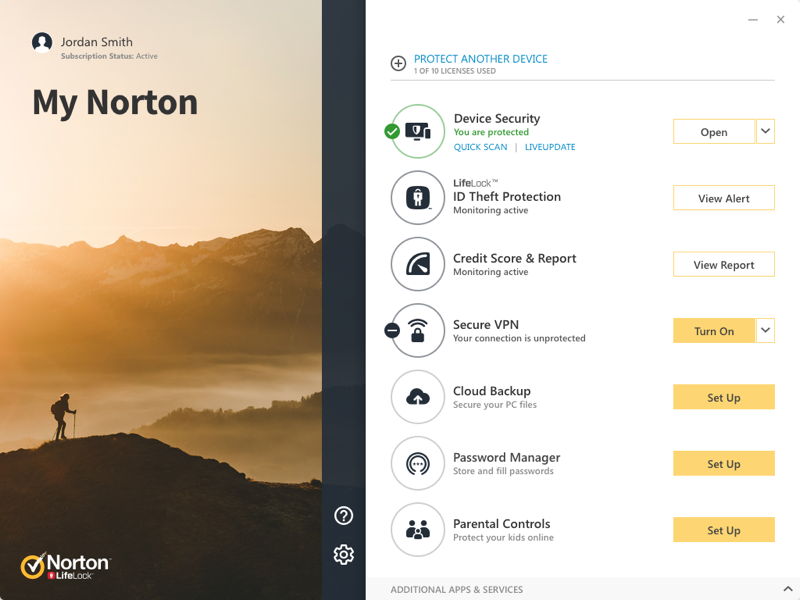 My Norton Dashboard, fully set up