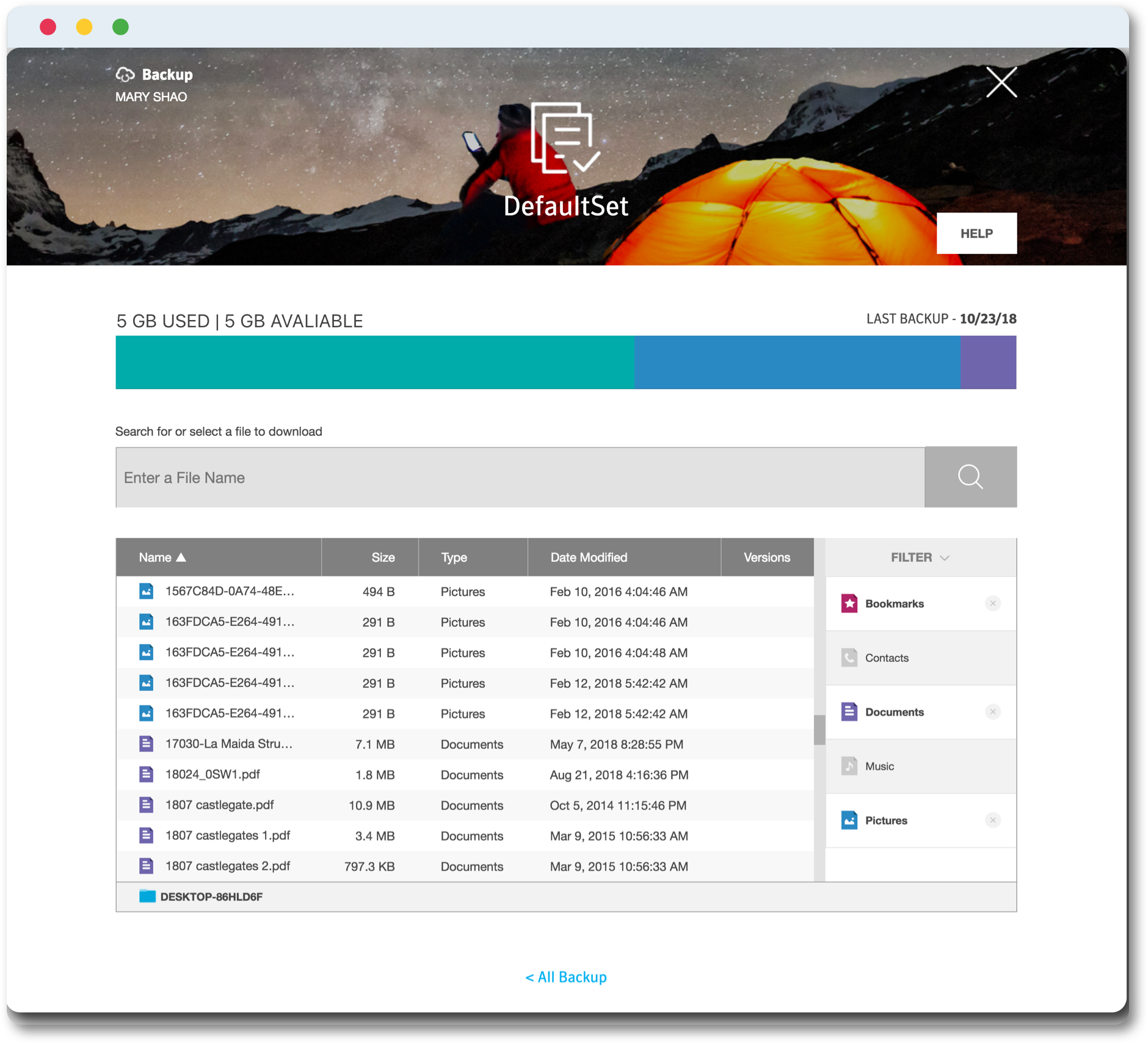 Backup Details desktop view