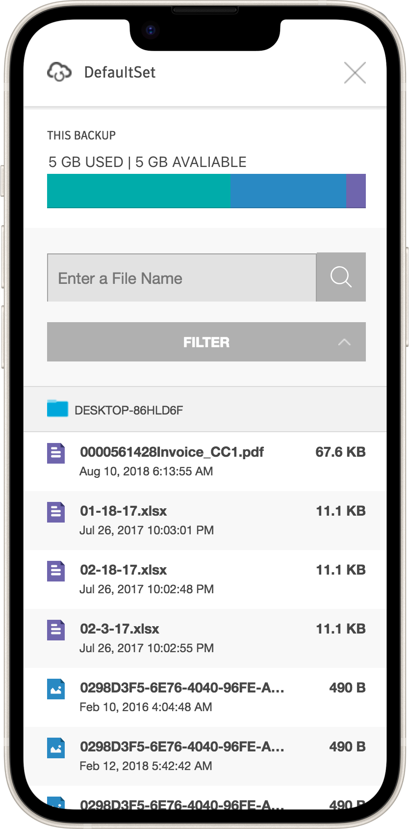 Backup Details mobile view