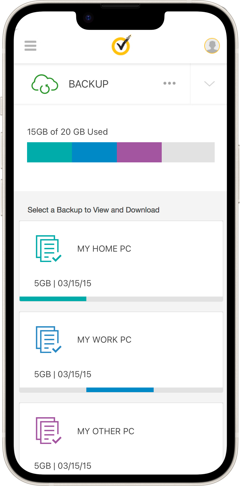 Backup mobile view