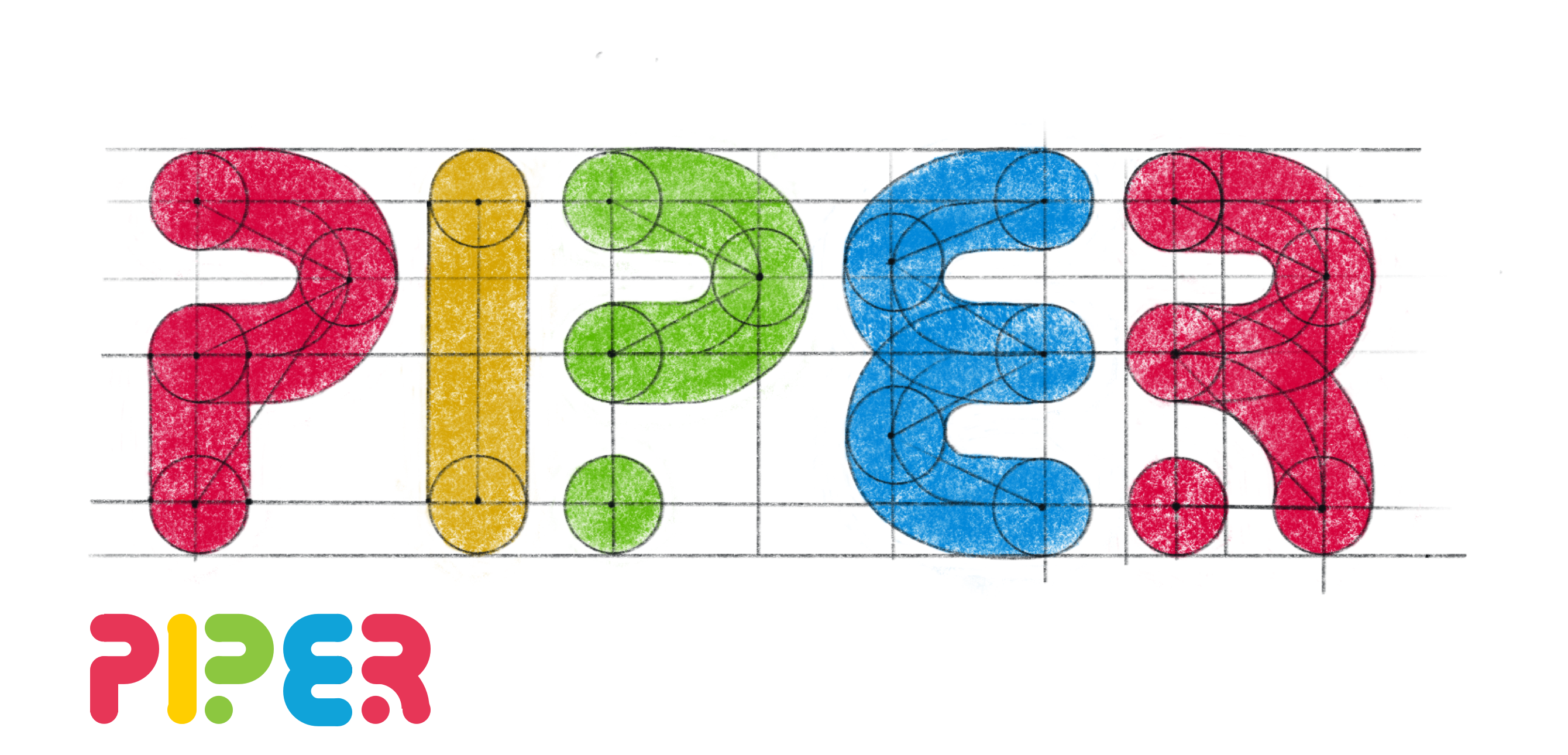 Early Piper logo concept built from circle geometry