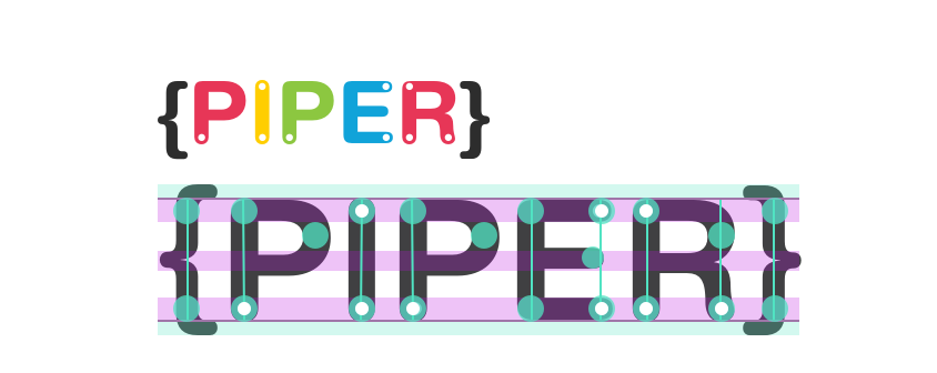 Early Piper wordmark concept, bracket and pin system