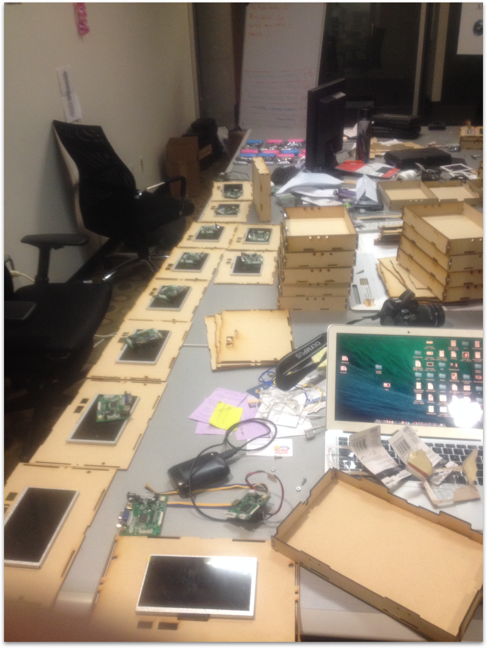 A full assembly line of Piper Computer Kits being wired and built